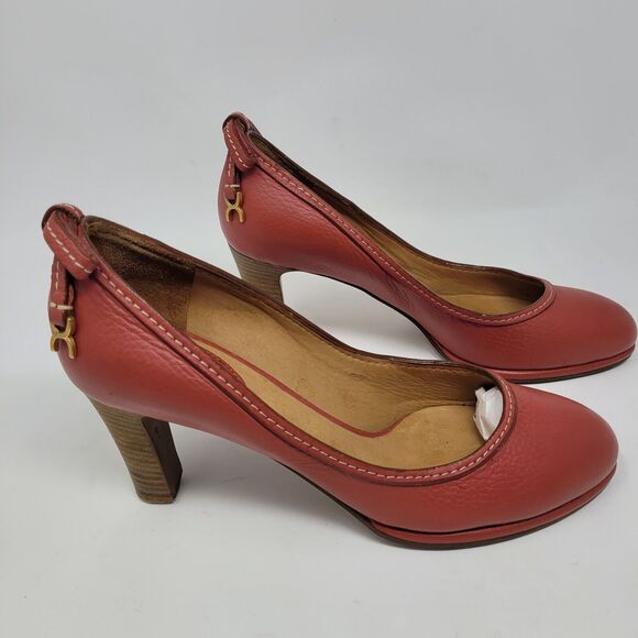 Chloe Italy Red High heel Pump EU Sz 38 US 7.5 UK 5 Style CH19165 Retail $690+ - Picture 4 of 8